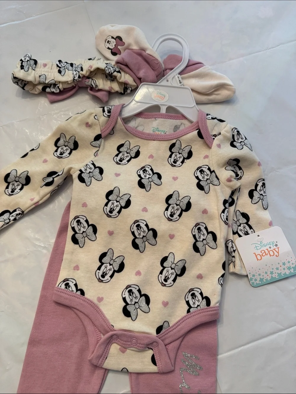 Disney Baby Mauve Minnie Mouse One-Piece Bodysuit with bundle